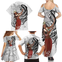 Tahiti Islands Polynesian Plumeria Family Matching Summer Maxi Dress and Hawaiian Shirt Tahitian Vahine 'Ote'a - White LT7 - Polynesian Pride