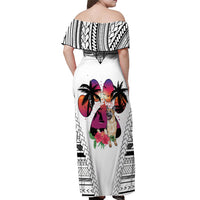 Polynesian Off Shoulder Maxi Dress Dog Lover With German Shepherd - Sunset At The Beach White Ver LT7 - Polynesian Pride