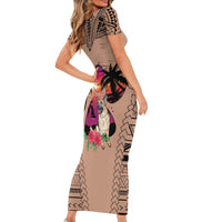 Polynesian Short Sleeve Bodycon Dress Dog Lover With German Shepherd - Sunset At The Beach Brown Ver LT7 - Polynesian Pride