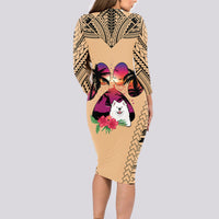 Polynesian Long Sleeve Bodycon Dress Dog Lover With Samoyed - Sunset At The Beach LT7 - Polynesian Pride
