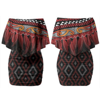 Aotearoa Maori Ngapuhi Iwi Couples Matching Off Shoulder Short Dress and Hawaiian Shirt Korowai Tukutuku Kaokao Motifs