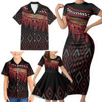 Aotearoa Maori Ngapuhi Iwi Family Matching Short Sleeve Bodycon Dress and Hawaiian Shirt Korowai Tukutuku Kaokao Motifs