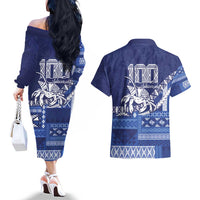 Queen Salote College 100th Anniversary Couples Matching Off The Shoulder Long Sleeve Dress and Hawaiian Shirt QSC Royal Girls - Polynesian Pride