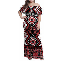 Personalised Aotearoa Waitangi Family Matching Off Shoulder Maxi Dress and Hawaiian Shirt Taniko Motifs - Mania Gecko