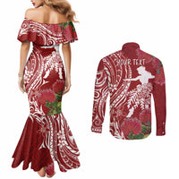Personalised Hawaii Wahine Couples Matching Mermaid Dress and Long Sleeve Button Shirt Women's Day Ohia Lehua LT7 - Polynesian Pride