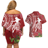 Personalised Hawaii Wahine Couples Matching Off Shoulder Short Dress and Hawaiian Shirt Women's Day Ohia Lehua LT7 - Polynesian Pride