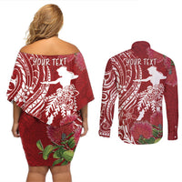 Personalised Hawaii Wahine Couples Matching Off Shoulder Short Dress and Long Sleeve Button Shirt Women's Day Ohia Lehua LT7 - Polynesian Pride