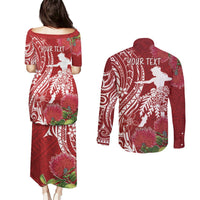 Personalised Hawaii Wahine Couples Matching Puletasi and Long Sleeve Button Shirt Women's Day Ohia Lehua LT7 - Polynesian Pride