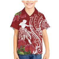 Personalised Hawaii Wahine Family Matching Mermaid Dress and Hawaiian Shirt Women's Day Ohia Lehua LT7 Son's Shirt Red - Polynesian Pride