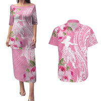 Personalised Hawaii Wahine Couples Matching Puletasi and Hawaiian Shirt Women's Day Maui Lokelani Roses LT7 Pink - Polynesian Pride