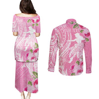 Personalised Hawaii Wahine Couples Matching Puletasi and Long Sleeve Button Shirt Women's Day Maui Lokelani Roses LT7 - Polynesian Pride