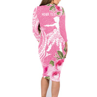 Personalised Hawaii Wahine Family Matching Long Sleeve Bodycon Dress and Hawaiian Shirt Women's Day Maui Lokelani Roses LT7 - Polynesian Pride
