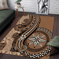 Tonga Ngatu Area Rug Vintage Brown Manulua Motifs