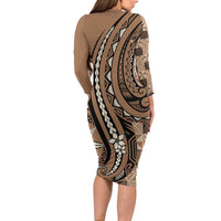 Personalized Tonga Ngatu Family Matching Long Sleeve Bodycon Dress and Hawaiian Shirt Vintage Brown Manulua Motifs LT7 - Polynesian Pride