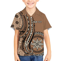 Personalized Tonga Ngatu Family Matching Long Sleeve Bodycon Dress and Hawaiian Shirt Vintage Brown Manulua Motifs LT7 Son's Shirt Brown - Polynesian Pride