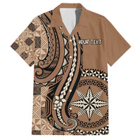 Personalized Tonga Ngatu Family Matching Short Sleeve Bodycon Dress and Hawaiian Shirt Vintage Brown Manulua Motifs LT7 Dad's Shirt - Short Sleeve Brown - Polynesian Pride