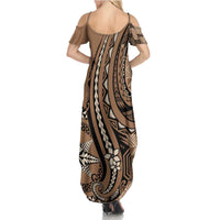 Personalized Tonga Ngatu Summer Maxi Dress Vintage Brown Manulua Motifs