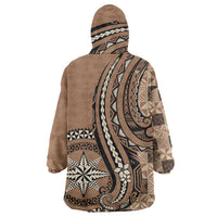 Personalized Tonga Ngatu Wearable Blanket Hoodie Vintage Brown Manulua Motifs