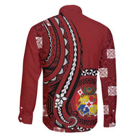 Personalized Tonga Ngatu Family Matching Long Sleeve Bodycon Dress and Hawaiian Shirt Iconic Red Manulua Motifs LT7 - Polynesian Pride