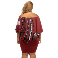 Personalized Tonga Ngatu Family Matching Off Shoulder Short Dress and Hawaiian Shirt Iconic Red Manulua Motifs