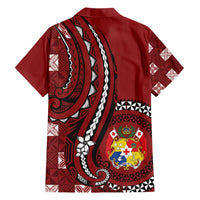 Personalized Tonga Ngatu Family Matching Short Sleeve Bodycon Dress and Hawaiian Shirt Iconic Red Manulua Motifs LT7 - Polynesian Pride