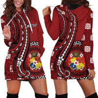 Personalized Tonga Ngatu Hoodie Dress Iconic Red Manulua Motifs