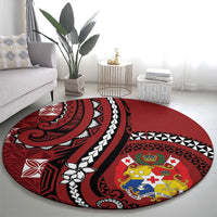 Tonga Ngatu Round Carpet Iconic Red Manulua Motifs