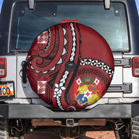 Tonga Ngatu Spare Tire Cover Iconic Red Manulua Motifs
