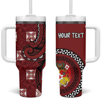 Personalized Tonga Ngatu Tumbler With Handle Iconic Red Manulua Motifs