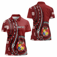 Personalized Tonga Ngatu Women Polo Shirt Iconic Red Manulua Motifs
