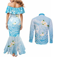 Guam Fishhook Mix Guasali Flowers Couples Matching Mermaid Dress and Long Sleeve Button Shirt Dreaming Turquoise