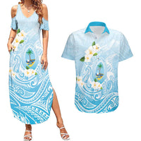 Guam Fishhook Mix Guasali Flowers Couples Matching Summer Maxi Dress and Hawaiian Shirt Dreaming Turquoise
