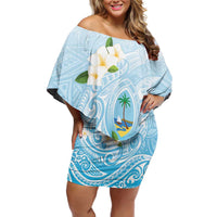 Guam Fishhook Mix Guasali Flowers Family Matching Off Shoulder Short Dress and Hawaiian Shirt Dreaming Turquoise LT7 Mom's Dress Turquoise - Polynesian Pride