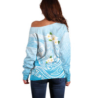 Guam Fishhook Mix Guasali Flowers Off Shoulder Sweater Dreaming Turquoise