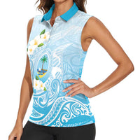 Guam Fishhook Mix Guasali Flowers Women Sleeveless Polo Shirt Dreaming Turquoise