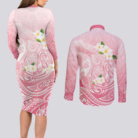 Guam Fishhook Mix Guasali Flowers Couples Matching Long Sleeve Bodycon Dress and Long Sleeve Button Shirt Dreaming Coral