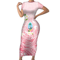 Guam Fishhook Mix Guasali Flowers Family Matching Short Sleeve Bodycon Dress and Hawaiian Shirt Dreaming Coral LT7 Mom's Dress Pink - Polynesian Pride