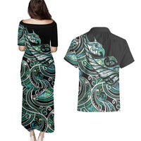 Maori Matariki - Manaia Couples Matching Puletasi and Hawaiian Shirt Emerald Paua Shell