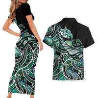 Maori Matariki - Manaia Couples Matching Short Sleeve Bodycon Dress and Hawaiian Shirt Emerald Paua Shell
