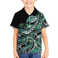 Maori Matariki - Manaia Family Matching Off Shoulder Maxi Dress and Hawaiian Shirt Emerald Paua Shell