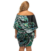 Maori Matariki - Manaia Family Matching Off Shoulder Short Dress and Hawaiian Shirt Emerald Paua Shell