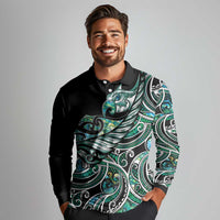 Maori Matariki - Manaia Long Sleeve Polo Shirt Emerald Paua Shell