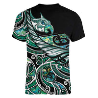 Maori Matariki - Manaia Women V-Neck T-Shirt Emerald Paua Shell