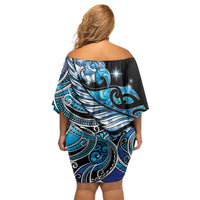 Maori Matariki - Manaia Family Matching Off Shoulder Short Dress and Hawaiian Shirt Galaxy Blue Paua Shell
