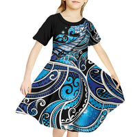 Maori Matariki - Manaia Kid Short Sleeve Dress Galaxy Blue Paua Shell
