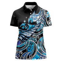 Maori Matariki - Manaia Women Polo Shirt Galaxy Blue Paua Shell