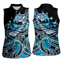 Maori Matariki - Manaia Women Sleeveless Polo Shirt Galaxy Blue Paua Shell