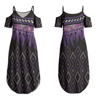 Aotearoa Maori Ngati Porou Iwi Couples Matching Summer Maxi Dress and Long Sleeve Button Shirt Korowai Tukutuku Kaokao Motifs