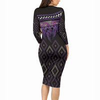Aotearoa Maori Ngati Porou Iwi Long Sleeve Bodycon Dress Korowai Tukutuku Kaokao Motifs