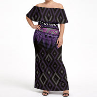 Aotearoa Maori Ngati Porou Iwi Off Shoulder Maxi Dress Korowai Tukutuku Kaokao Motifs